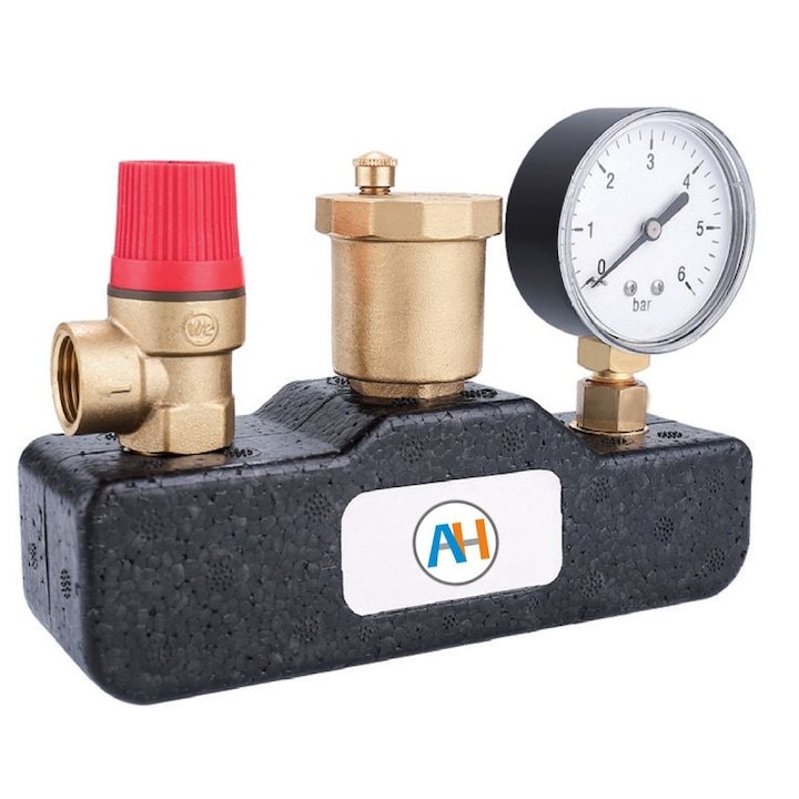 AQUA HEATING група за безопасност 1" 6 bar за котли на твърдо гориво с изолационна пеноизолация