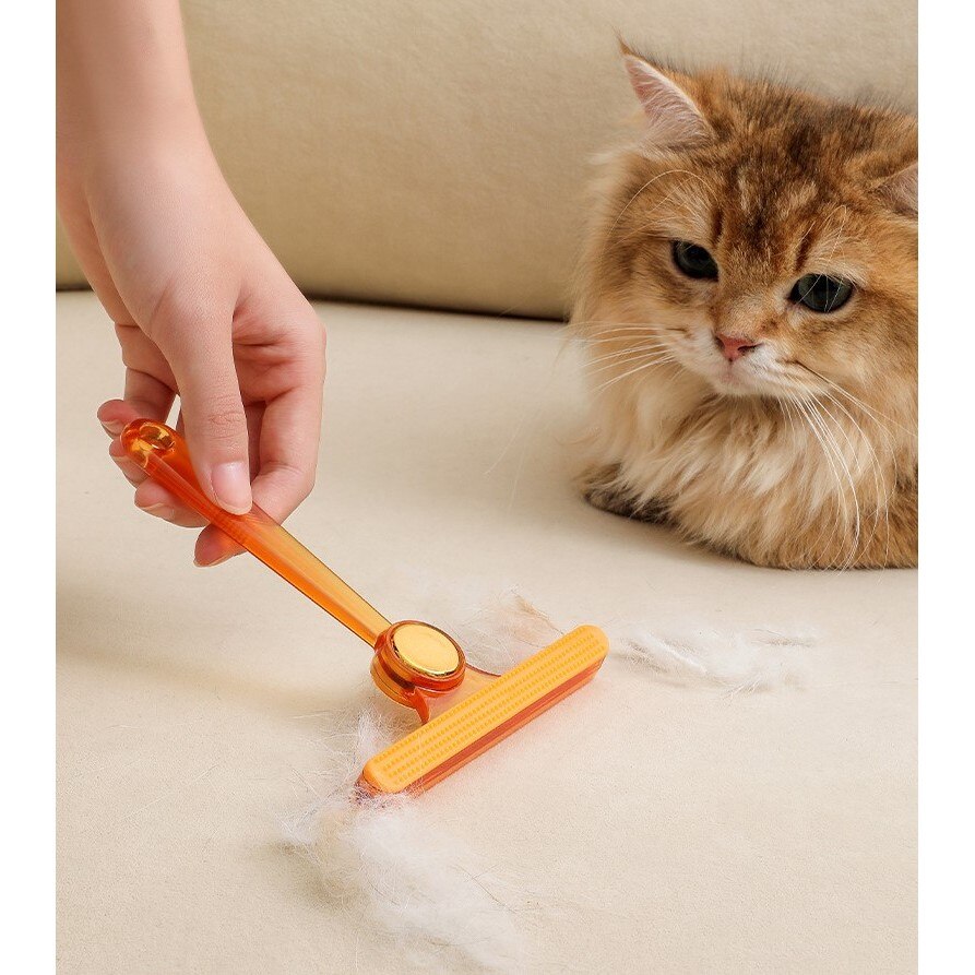 Perie de Indepartare a Scamelor, pentru Haine si Par de Animale, cu Doua Fete, Manual, Multifunctional, 12x14.5 cm, Accesoriu pentru Casa, Portocaliu