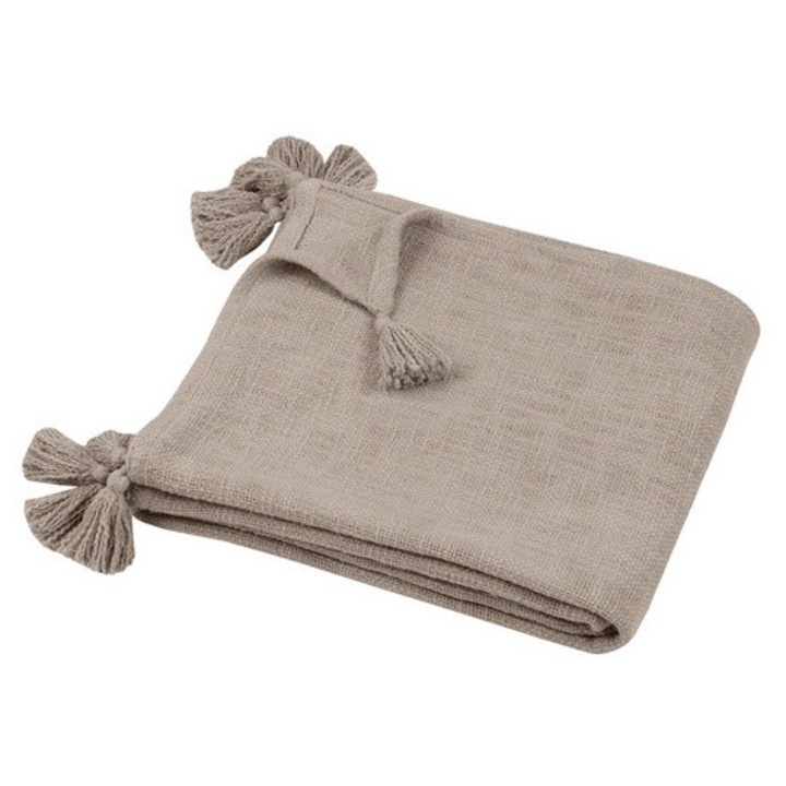 Patura din bumbac SANCHEZ cu ciucuri, 125 x 150 cm - alunite