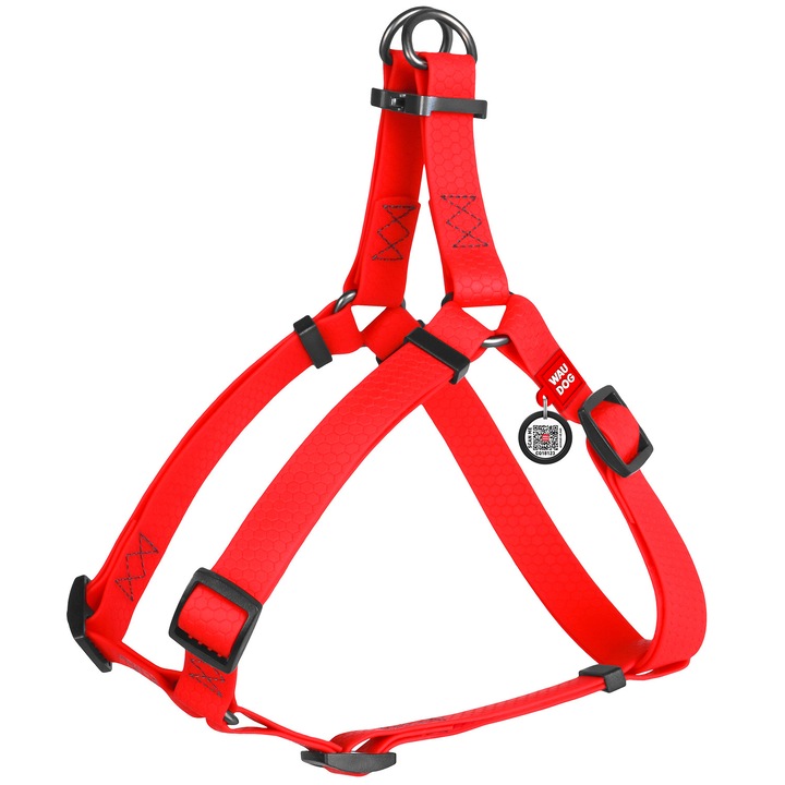 Ham pentru caini, WAUDOG Waterproof, impermeabil, cu pasaport QR, rosu, M