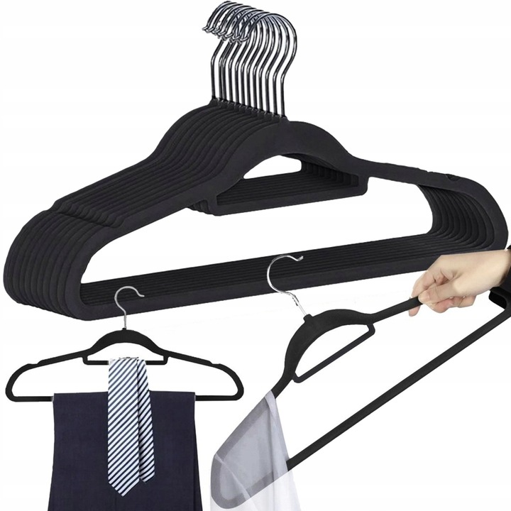 Set 10 umerase pentru haine, negru, 45x23x0.5cm, material ABS