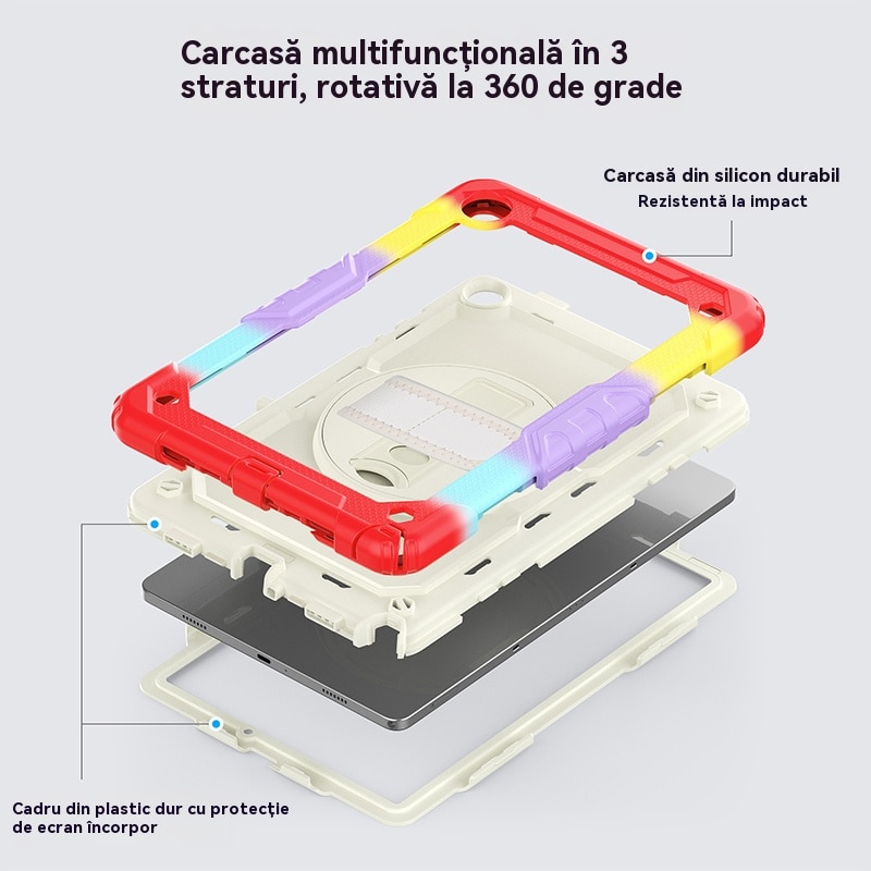 Husa Antisoc Cu Curea De Mana Pentru Samsung Galaxy Tab A9 De 8,7 inchi. (Model: SM-X115), Fudisenn，Cu capac pentru stilou，Rotire La 360°, procesul de gofrare，Portabil， 2023 (rosu)，26.8x17.9x2.1cm