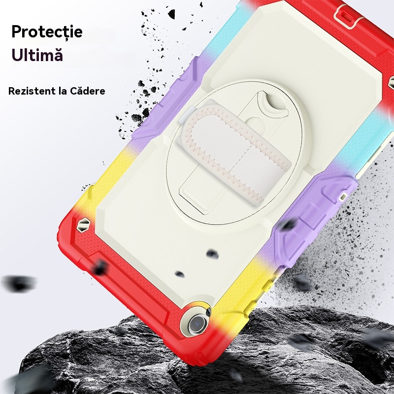 Husa Antisoc Cu Curea De Mana Pentru Samsung Galaxy Tab A9 De 8,7 inchi. (Model: SM-X115), Fudisenn，Cu capac pentru stilou，Rotire La 360°, procesul de gofrare，Portabil， 2023 (rosu)，26.8x17.9x2.1cm