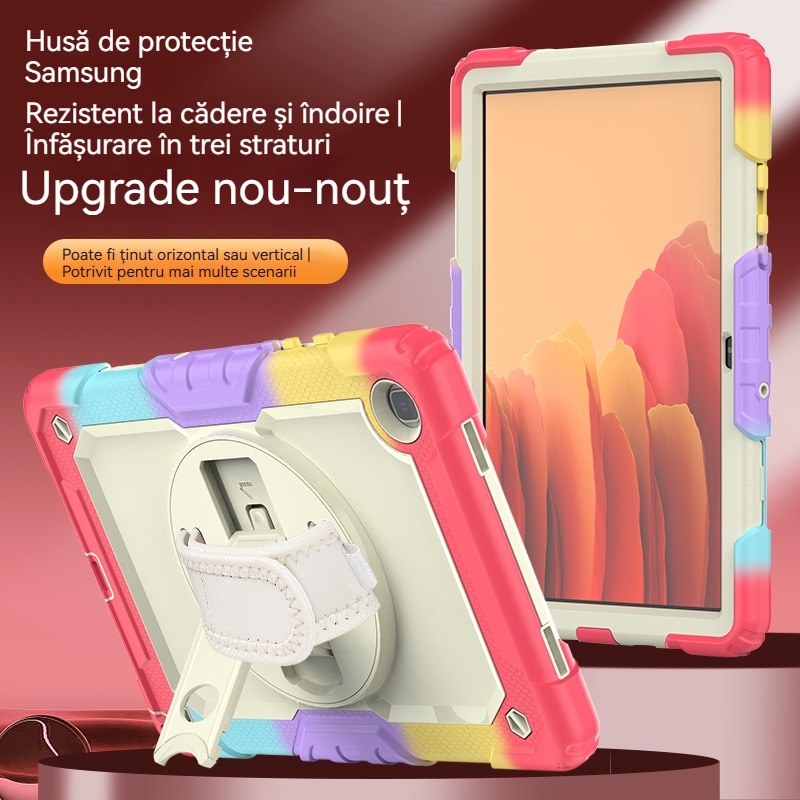 Husa Antisoc Cu Curea De Mana Pentru Samsung Galaxy Tab A9 De 8,7 inchi. (Model: SM-X115), Fudisenn，Cu capac pentru stilou，Rotire La 360°, procesul de gofrare，Portabil， 2023 (rosu)，26.8x17.9x2.1cm