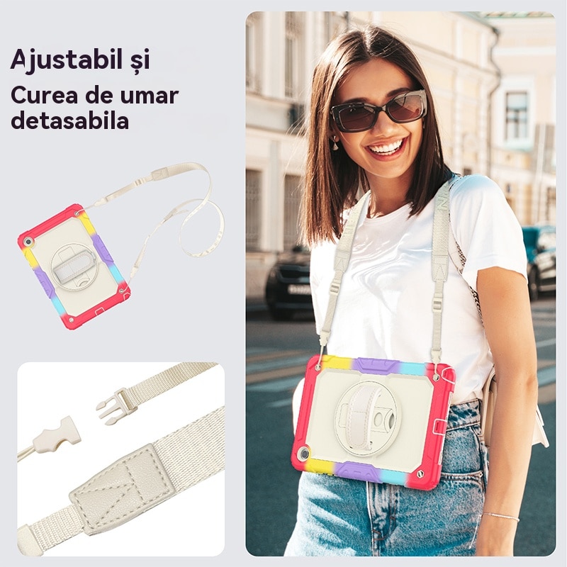 Husa Antisoc Cu Curea De Mana Pentru Samsung Galaxy Tab A9 De 8,7 inchi. (Model: SM-X115), Fudisenn，Cu capac pentru stilou，Rotire La 360°, procesul de gofrare，Portabil， 2023 (rosu)，26.8x17.9x2.1cm