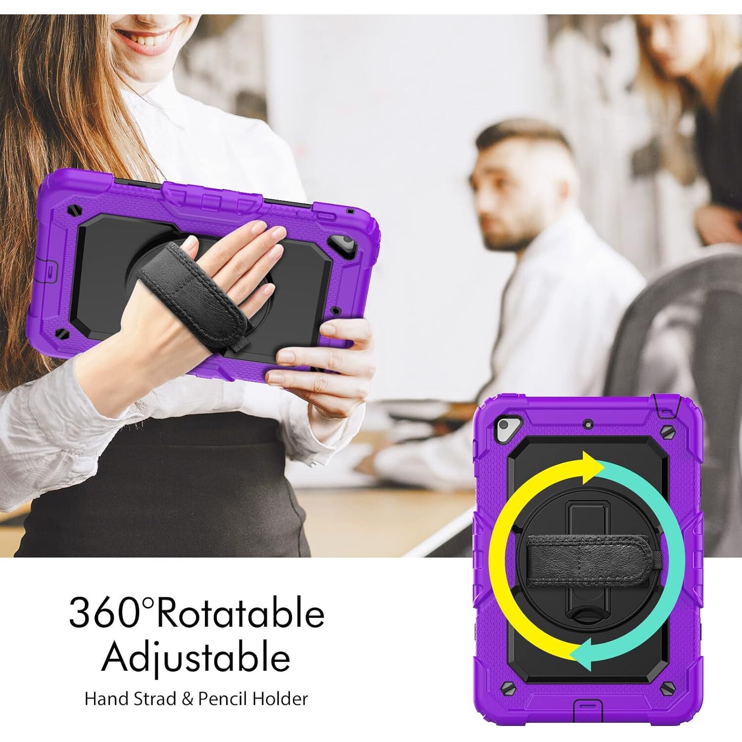 Husa tableta, pentru iPad 9.7inch, mov/negru, cu suport si curea reglabila, trei straturi de protectie