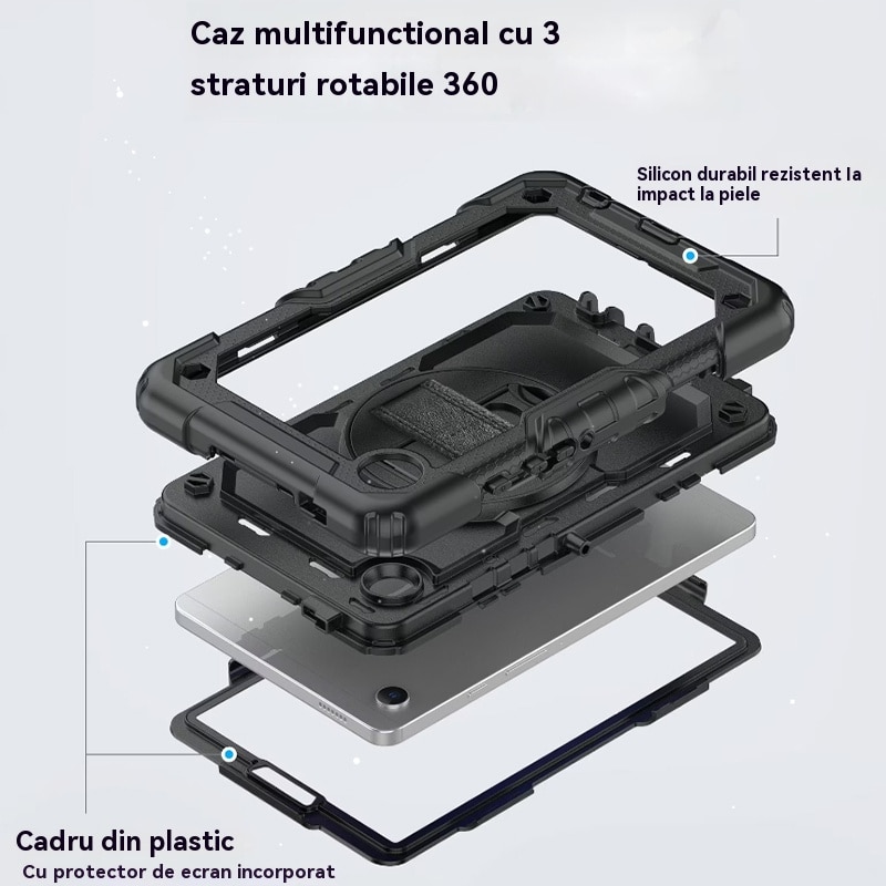 Husa Antisoc Cu Curea De Mana Pentru Samsung Galaxy Tab A9Plus De 11 inchi. (Model: (SM-X210/X216/X218), Fudisenn，Cu capac pentru stilou，Rotire La 360°, procesul de gofrare，Portabil， 2023 (Negru )，28x19x2,3cm
