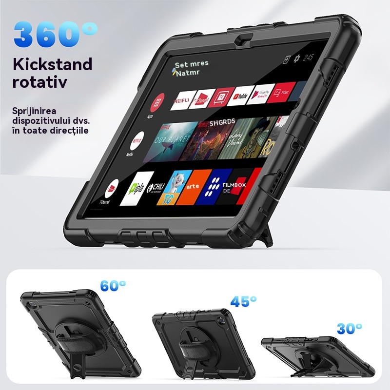 Husa Antisoc Cu Curea De Mana Pentru Samsung Galaxy Tab A9Plus De 11 inchi. (Model: (SM-X210/X216/X218), Fudisenn，Cu capac pentru stilou，Rotire La 360°, procesul de gofrare，Portabil， 2023 (Negru )，28x19x2,3cm