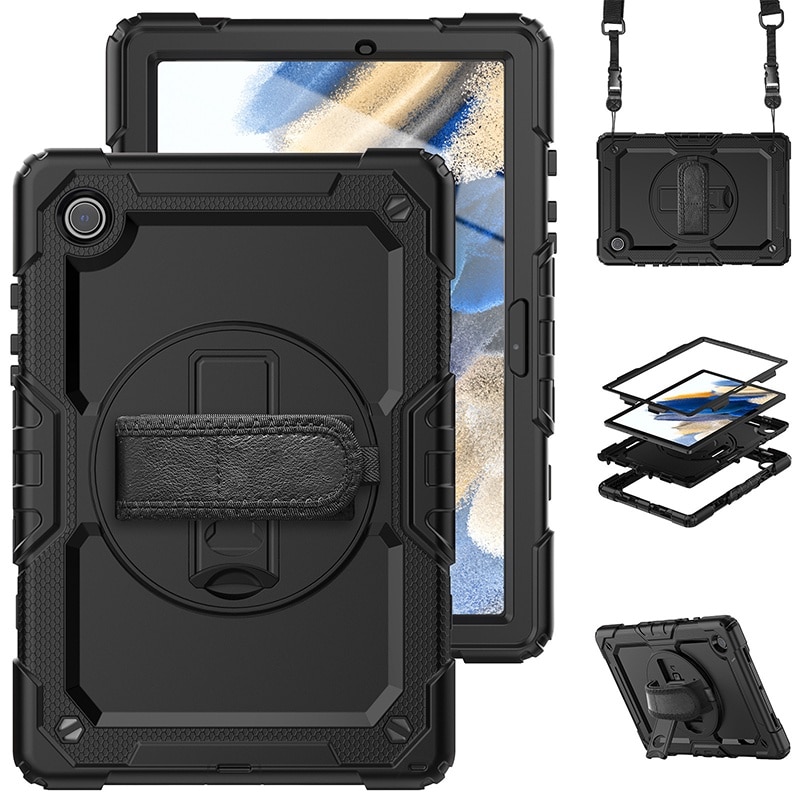 Husa Antisoc Cu Curea De Mana Pentru Samsung Galaxy Tab A9Plus De 11 inchi. (Model: (SM-X210/X216/X218), Fudisenn，Cu capac pentru stilou，Rotire La 360°, procesul de gofrare，Portabil， 2023 (Negru )，28x19x2,3cm