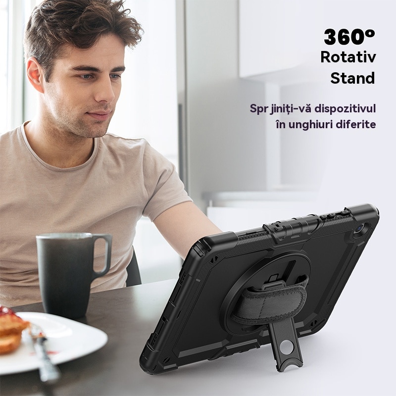 Husa Antisoc Cu Curea De Mana Pentru Samsung Galaxy Tab A9Plus De 11 inchi. (Model: (SM-X210/X216/X218), Fudisenn，Cu capac pentru stilou，Rotire La 360°, procesul de gofrare，Portabil， 2023 (Negru )，28x19x2,3cm
