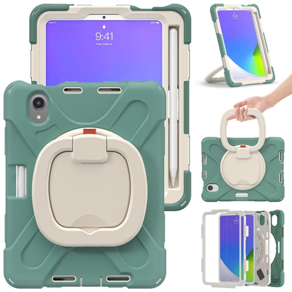 Husa pentru iPad Mini 6, verde, cu suport rotativ, compartiment pentru stylus