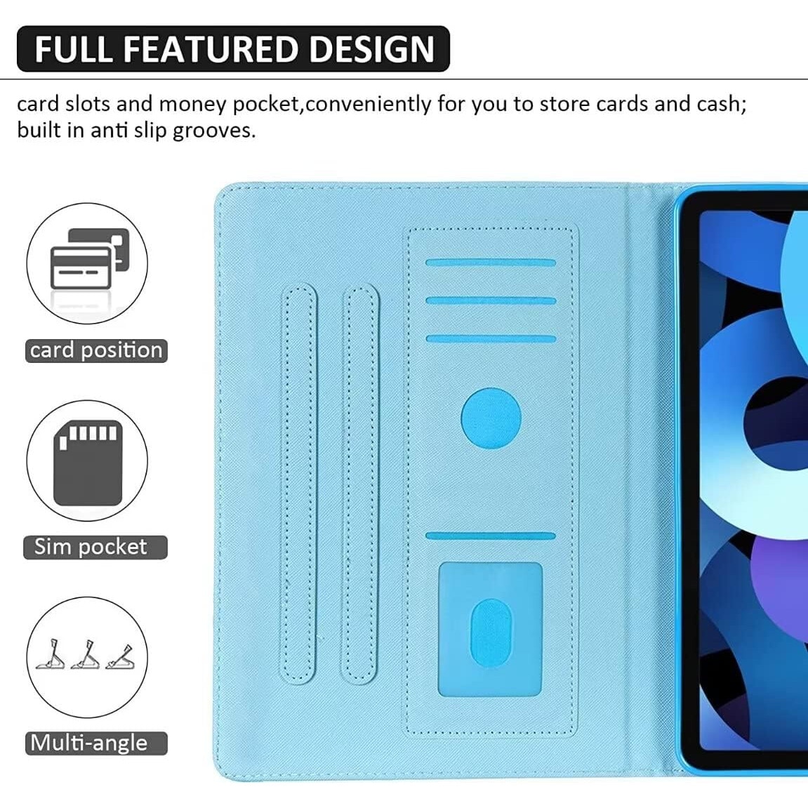 Husa pentru iPad Mini 6 (2021) 8,3", roz si alb cu interior albastru, cu loc pentru carduri
