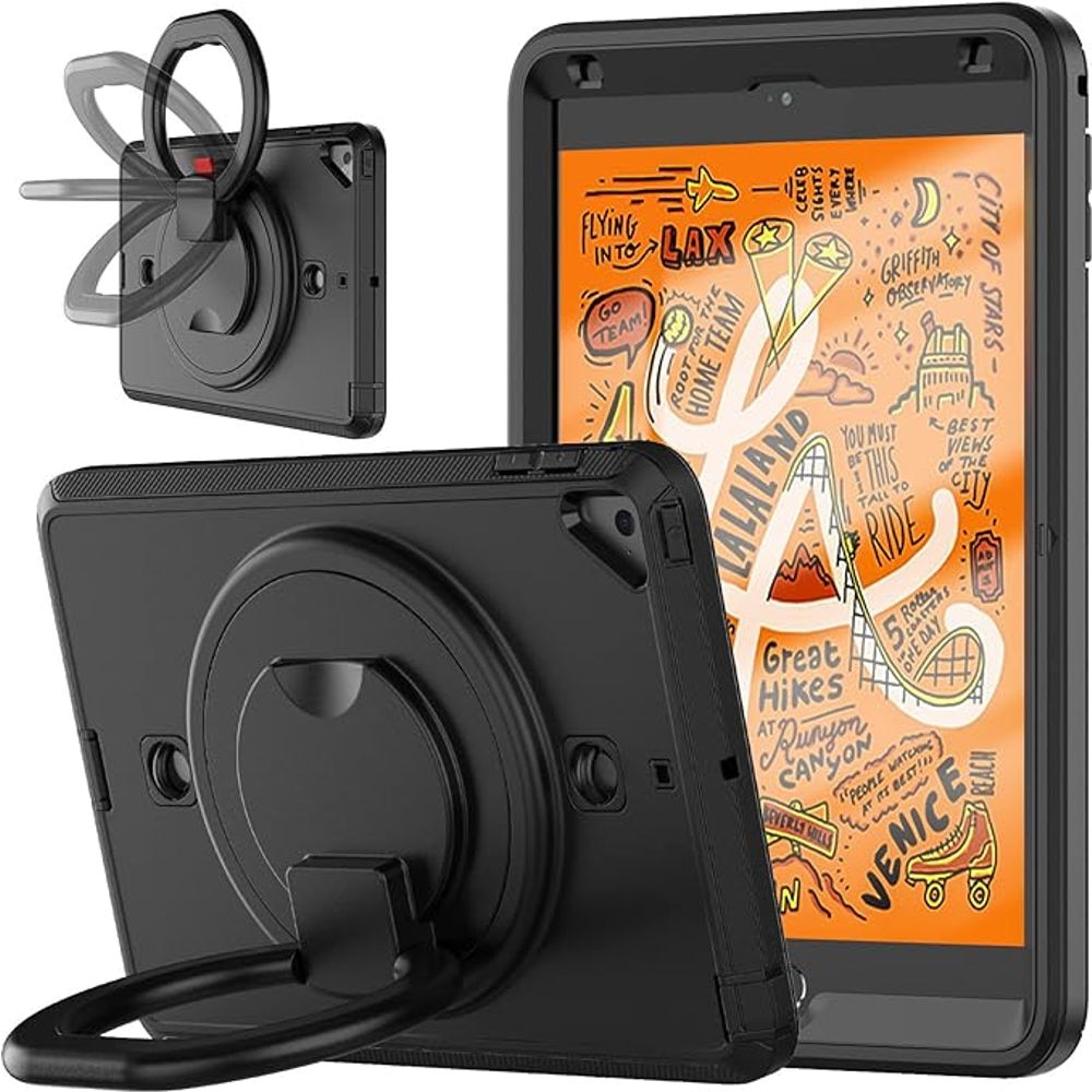 Etui pentru iPad Mini 5/4 7,9 inch, negru, cu suport rotativ 360° si curea de umar