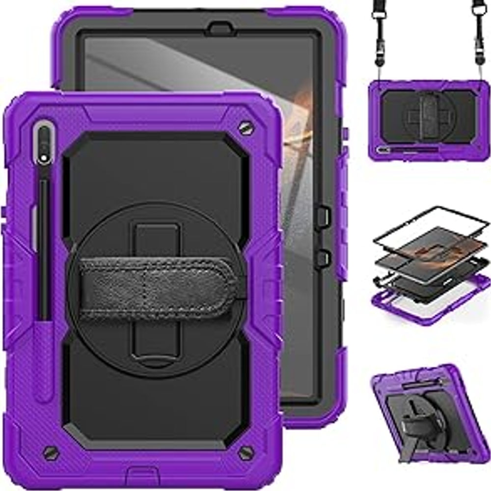 Etui pentru tableta 11", fiolet, cu suport rotativ 360 si curea de umar, set pentru Samsung Galaxy Tab S8/S7