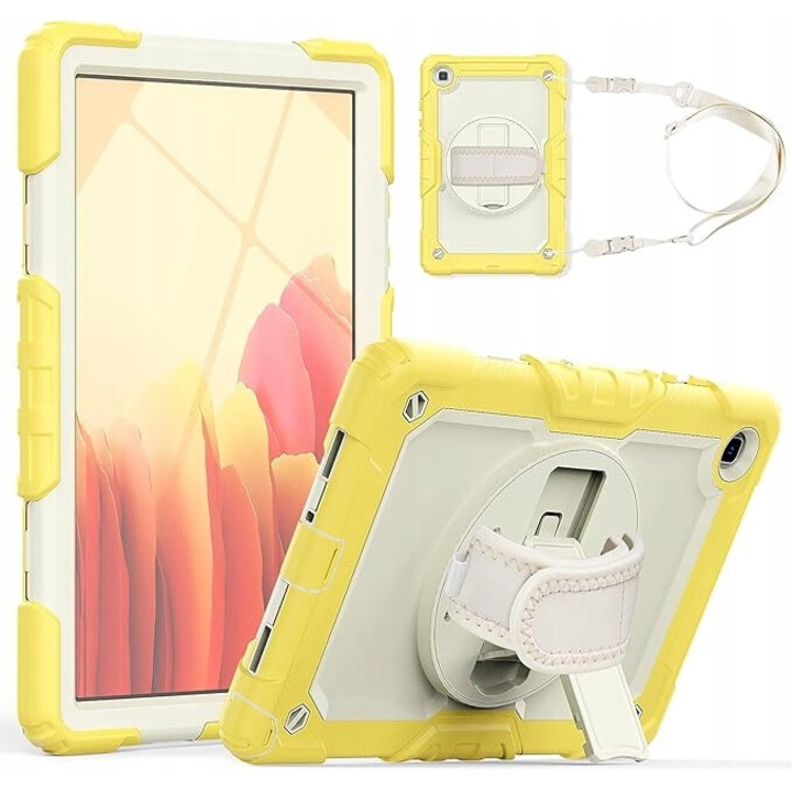 Husa pentru iPad 10.2" 2021, galben, cu suport rotativ 360° si curea moale