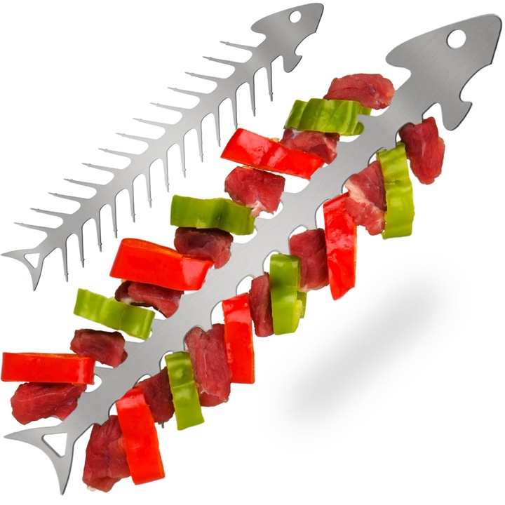 Suport carne pentru gratar, design os de peste, inox