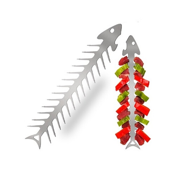 Suport carne gratar, design os de peste, argintiu