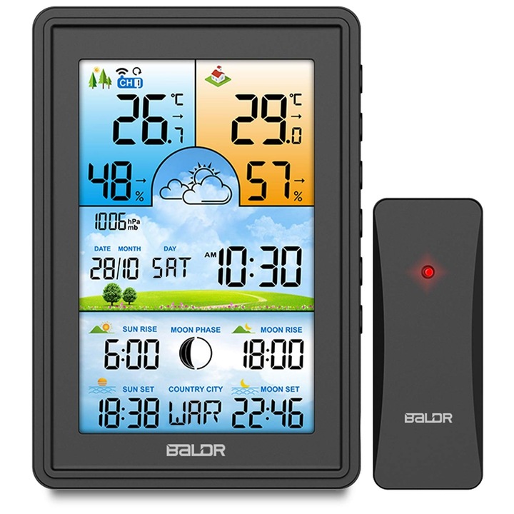Statie meteorologica BALDR, BD-906, prognoza vremei, masurare temperatura si umiditate, negru