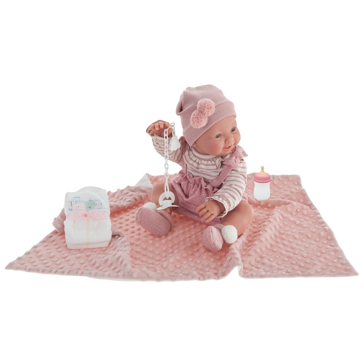 Multifunkcionális baba Mia, Antonio Juan, 42cm, komplett készlet tartozékokkal, fehér-rózsaszín, 4 év