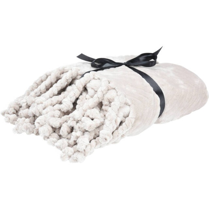 Patura boho cu ciucuri, 100% poliester, 130 x 160 cm - gri deschis