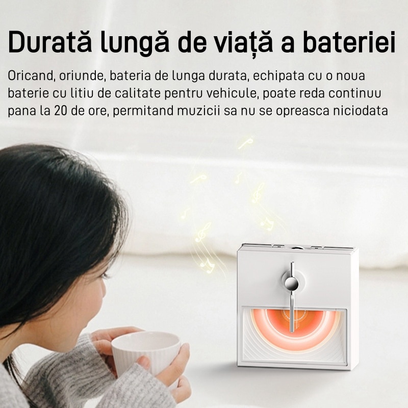 Difuzor Bluetooth retro, calitate sunet surround 360°, card TF, baterie de 1500 mAh, impermeabil IPX 8, port de incarcare tip C, alb