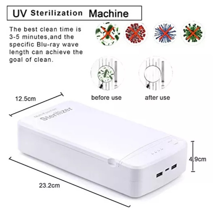 Sterilizator alb portabil cu UV, cu incarcator pentru telefon, igiena perfecta a obiectelor personale, portabil pentru telefoane, casti, chei, cartele, carduri, portofele