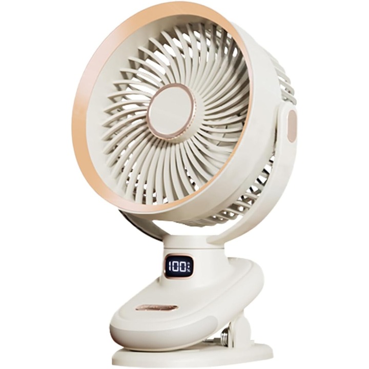 MOROVAN asztali ventilátor, 5 sebesség, csendes kivitel, Type-C töltés, fehér