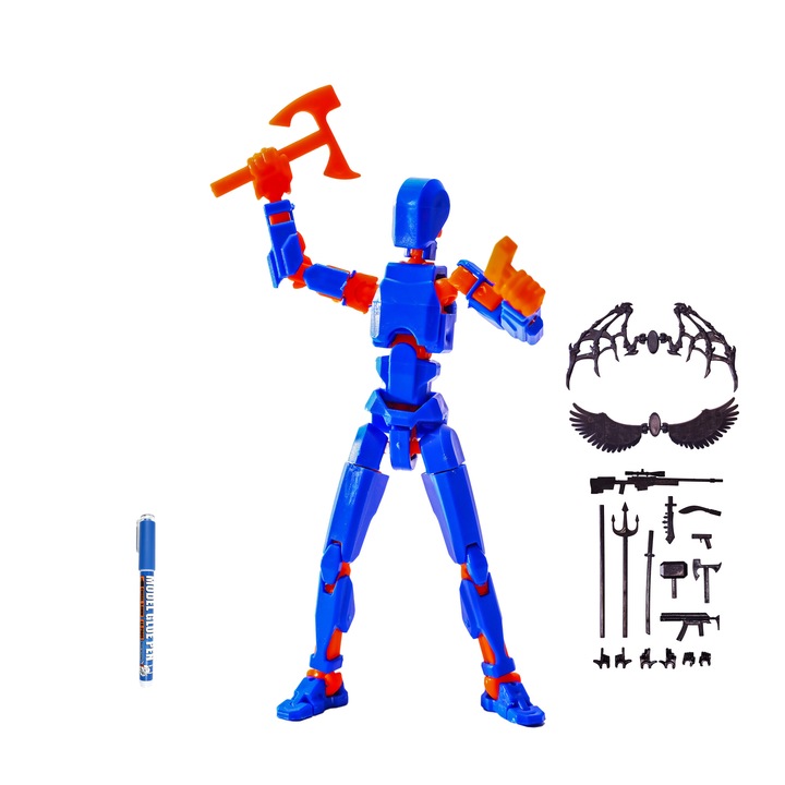 Set Deluxe (10 arme, suport, atasament magnetic, kit de reparatii), asamblate, figuri imprimate 3D, editie speciala portocalie si albastra, decoratiuni creative pentru birou
