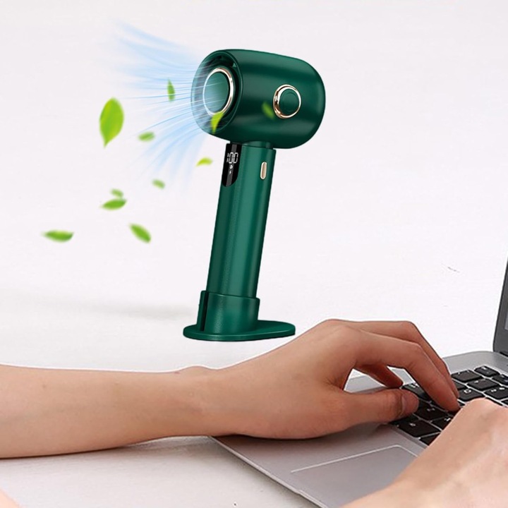 Hordozható ventilátor, MOROVAN, mini, 5 sebességes, zöld, 2000mAh