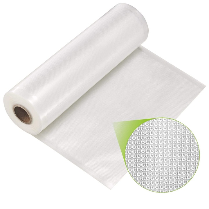 Rola Gofrata Pungi de Vidat Zibba Life™, 28 cm x 500 cm, Pentru Aparat de Vidat Alimente, Reutilizabile, sous vide, lavabile in masina de spalat, fara BPA
