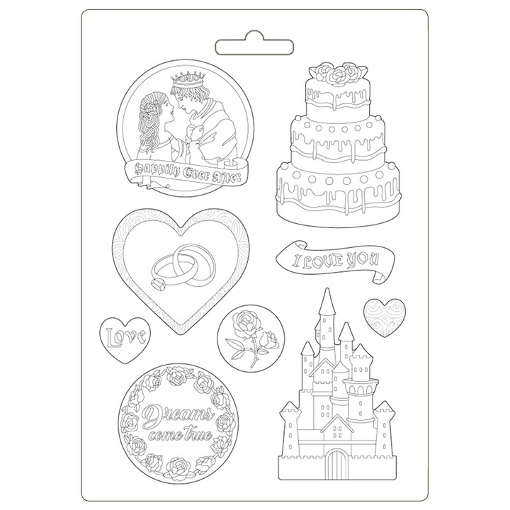 Matriță moale din PVC A4 - Castelul Frumoasa Adormită și prăjituri -