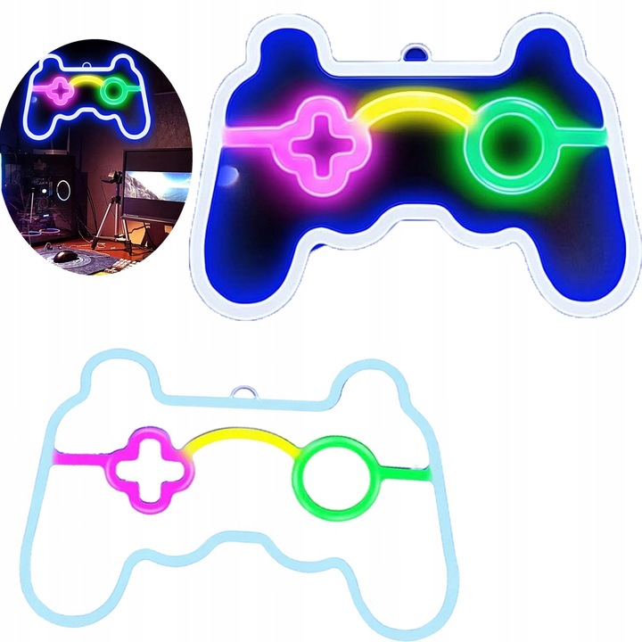 AKKEE Neon LED tábla, gamepad forma, 10 fényerősség, 24,5x16,5 cm, USB tápellátás