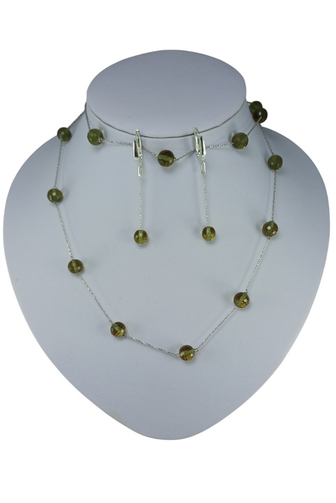 Set lant si cercei din argint 925 TSR, cu piatra zultanit model 1EXS1