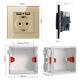 Fallosztó 2 USB-csatlakozóval és Techstar® TS-GL üvegkerettel, 110-250V, 16A, tűzálló, 86x86mm, arany színű