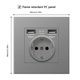 Falati konnektor 2 db USB csatlakozóval, Techstar® TS-PC, 110-250V, 16A, tűzálló, 86x86mm, szürke