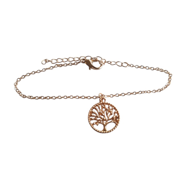 Bratara charm Copacul Vietii, martisor, auriu, lungime 18.5 cm, reglabila