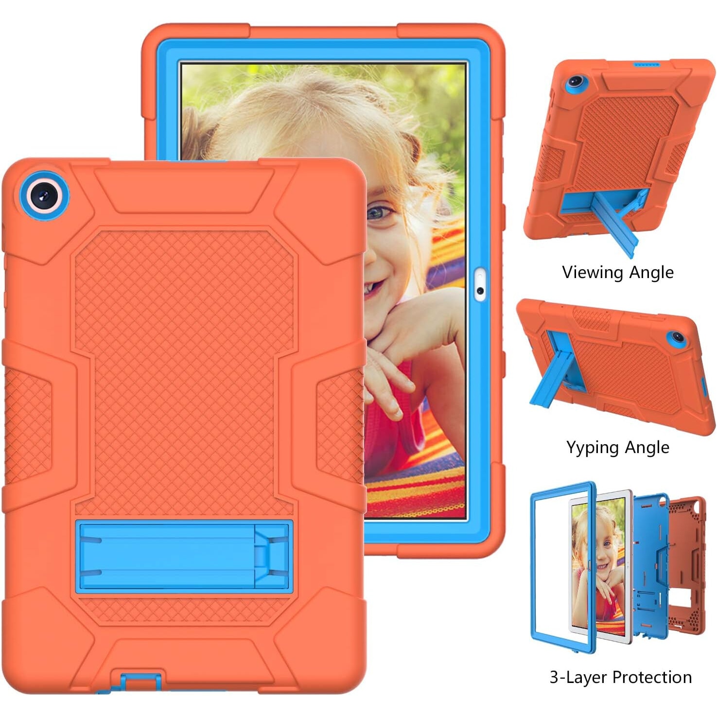 Husa tablete, 3 straturi protectie, port incarcari cu capac, portocalie, Samsung Galaxy Tab A 10.1"