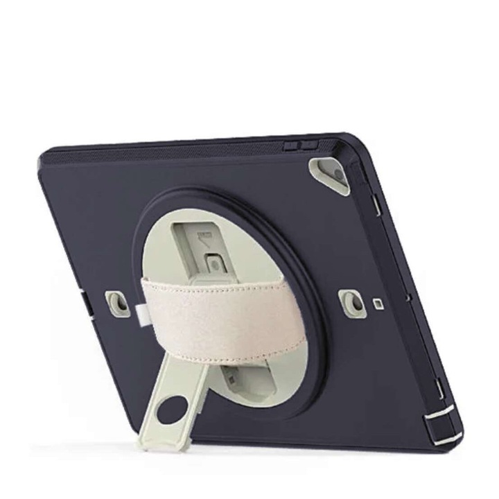 Калъф за iPad 6/5 9.7" с въртяща се стойка, гранат, 3 слоя защита, презрамка