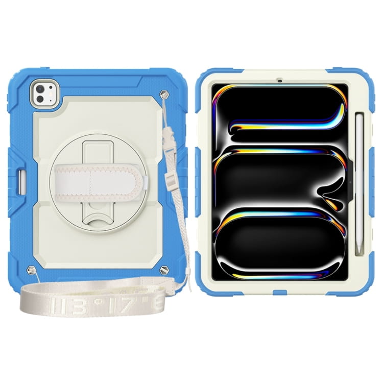 Etui pentru iPad Pro 11"/iPad Air4/5, albastru, cu suport rotativ si curea de umar, 3 straturi de protectie