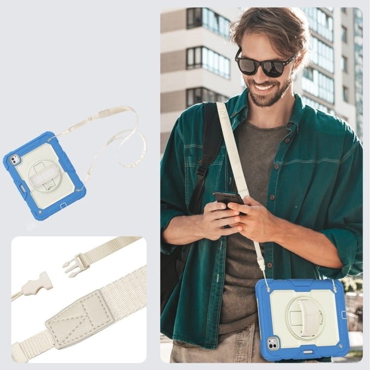 Etui pentru iPad Pro 11"/iPad Air4/5, albastru, cu suport rotativ si curea de umar, 3 straturi de protectie