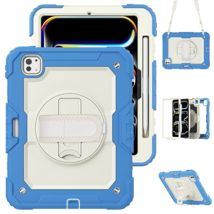Etui pentru iPad Pro 11"/iPad Air4/5, albastru, cu suport rotativ si curea de umar, 3 straturi de protectie