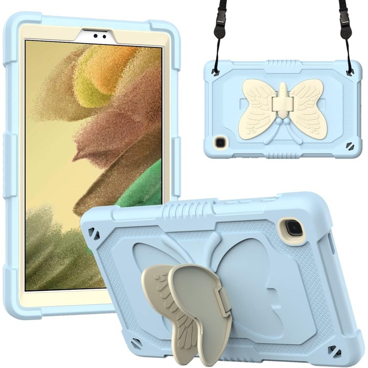 Tablet tok, Samsung Galaxy Tab A7 Lite 8.7" 2021, pillangós kialakítás, dupla védelem, kék
