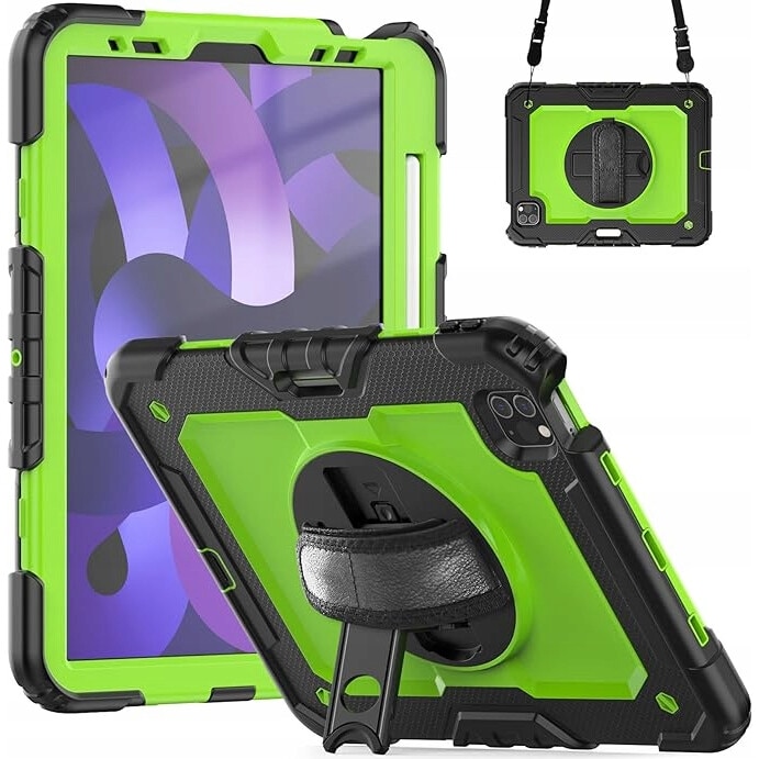 Husa pentru iPad Air 5/Air 4/Pro 11", verde, cu suport rotativ 360° si curea de umar