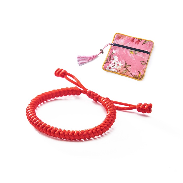 Kézzel készített tibeti selyem újszülött karkötő, bőrbarát, állítható méretű, gyönyörű, kézzel készített ajándéktáska (rózsaszín)