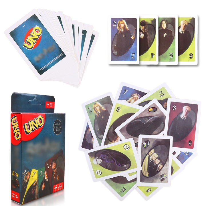 Комплект карти за игра Harry Potter UNO, настолна игра Harry Potter UNO, 2-10 играча, 7 години+, за деца или възрастни, многоцветна