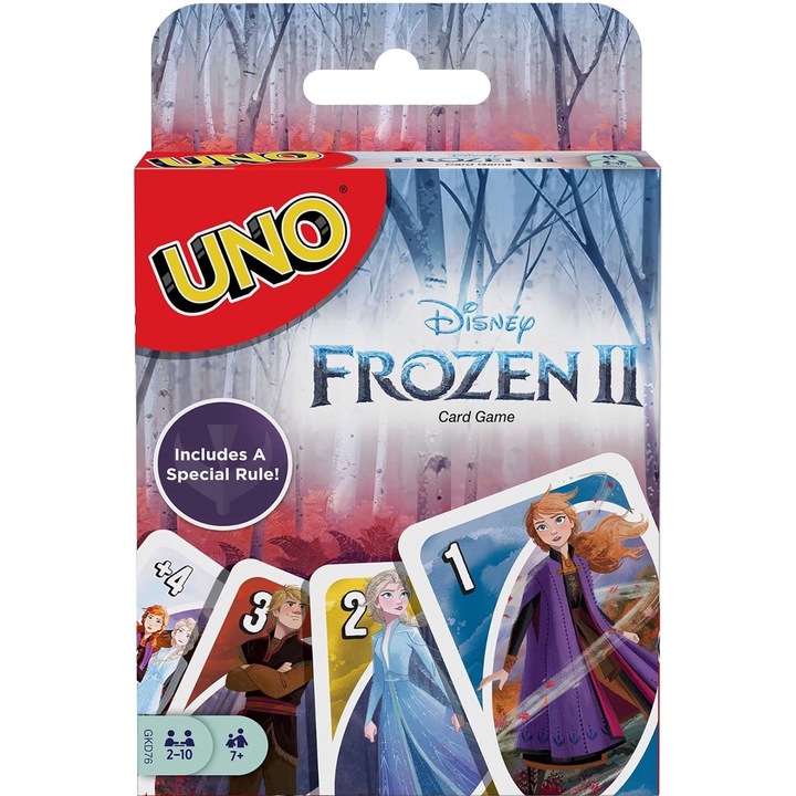 Комплект карти за игра Frozen UNO, настолна игра Frozen Elsa UNO, 2-10 играча, 7 години+, за деца или възрастни, многоцветна