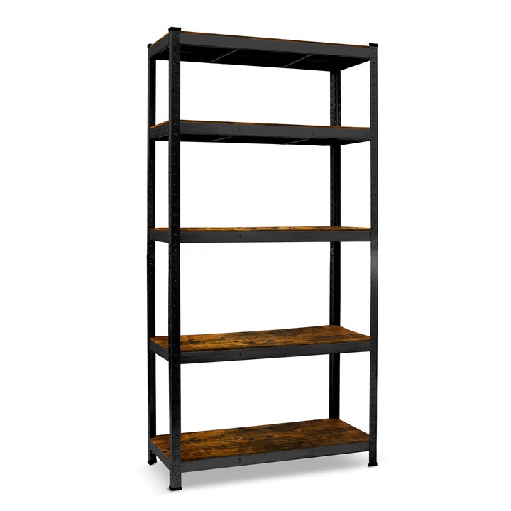 Humberg метален рафт за магазини 180x90x40см, 5 рафта, черен, MDF с вид на дърво
