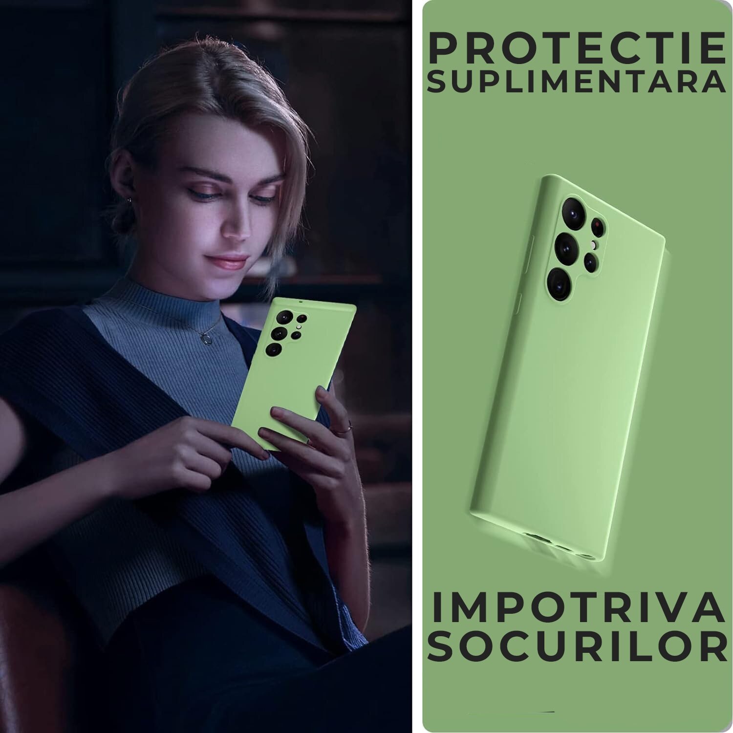 Husa pentru Samsung Galaxy S25 Ultra Daden® Silicon SoftFlex, Ultra Slim, Protectie sporita, Interior de microfibra, Verde matcha