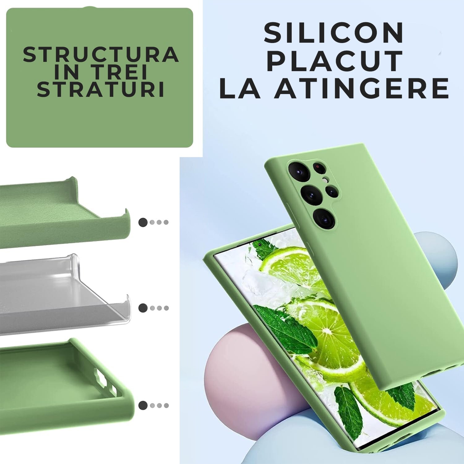 Husa pentru Samsung Galaxy S25 Ultra Daden® Silicon SoftFlex, Ultra Slim, Protectie sporita, Interior de microfibra, Verde matcha