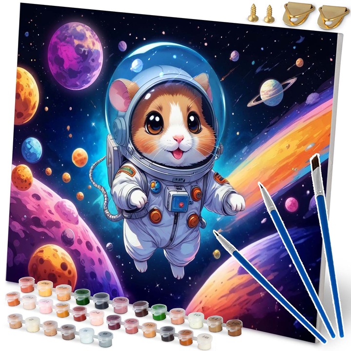 Set pictura pe numere, Astronaut, 40x50 cm, 30 culori, 3 pensule
